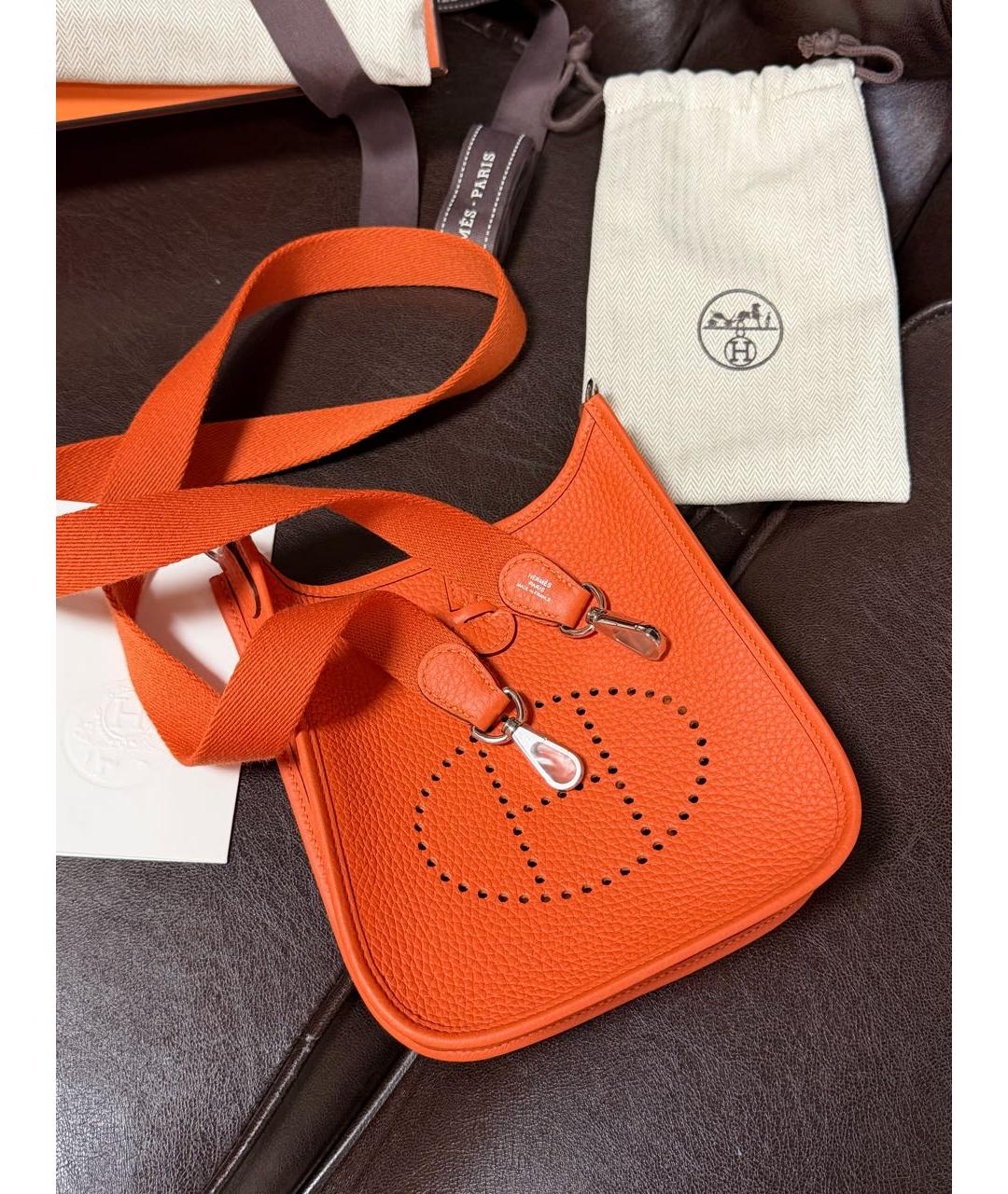 HERMES Оранжевая кожаная сумка через плечо, фото 4