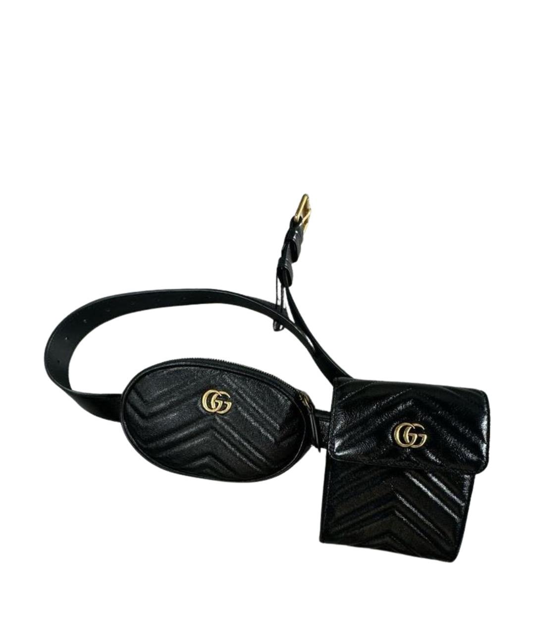GUCCI Черная кожаная поясная сумка, фото 1