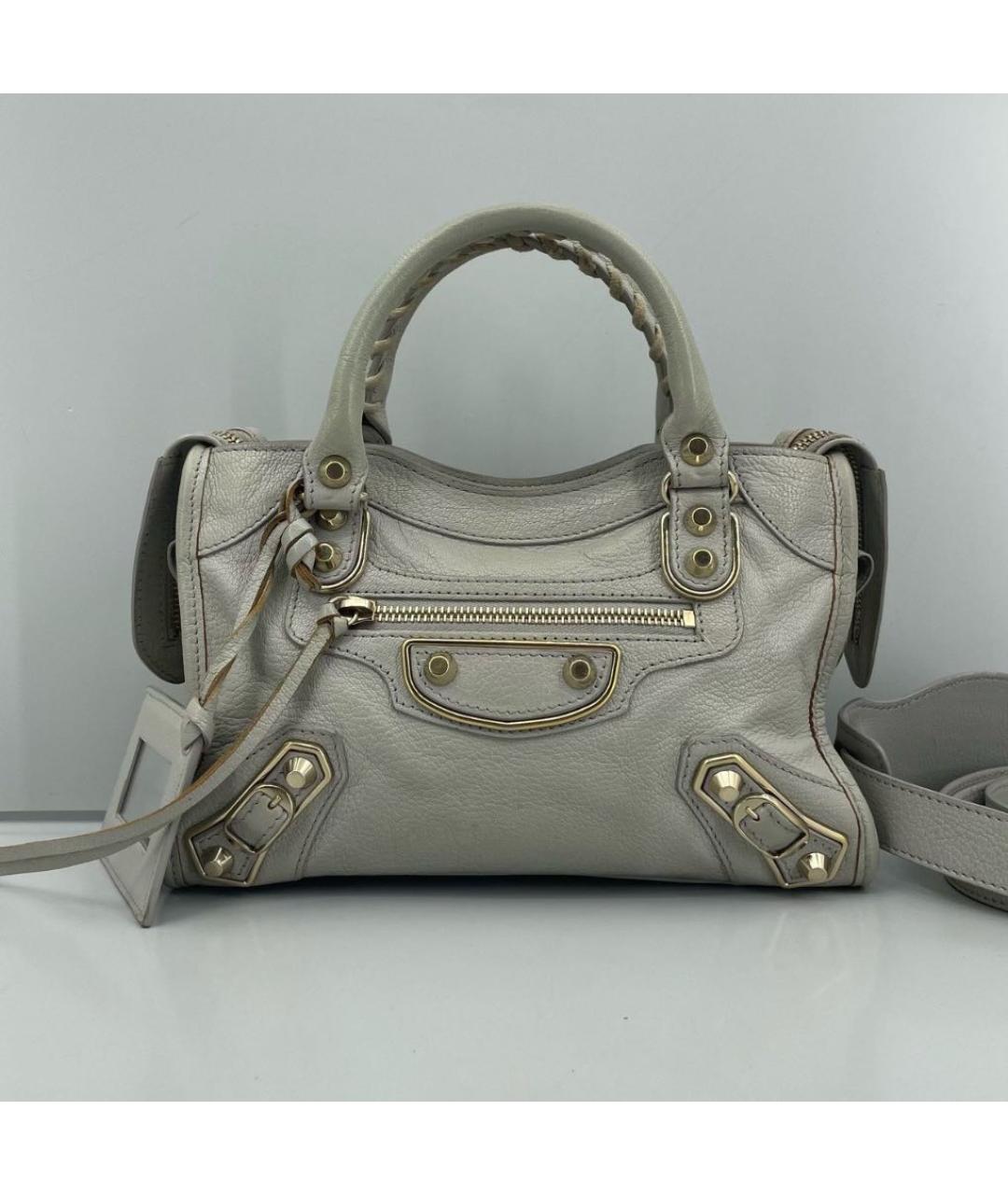 BALENCIAGA Серая кожаная сумка с короткими ручками, фото 5