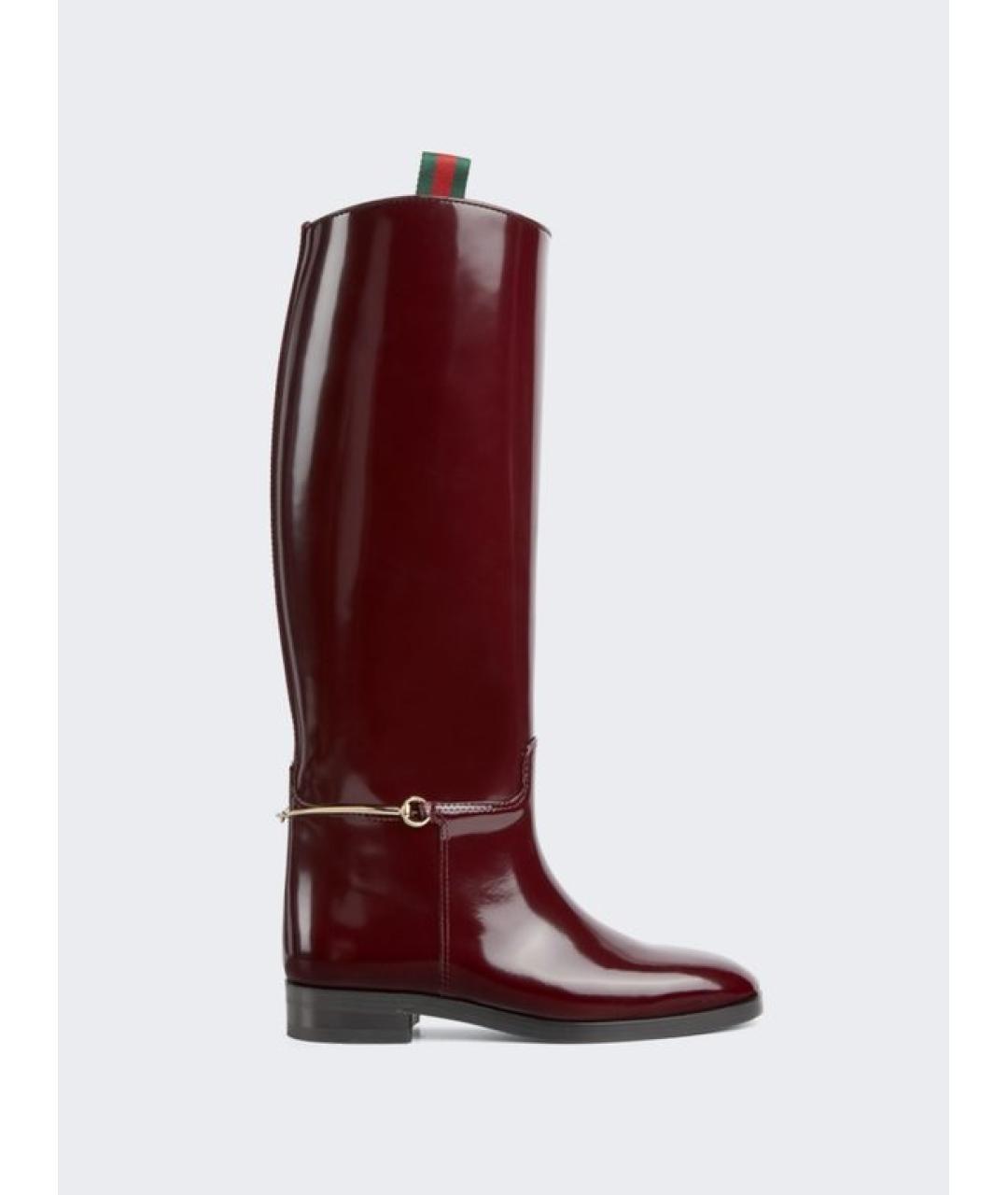 GUCCI Бордовые кожаные сапоги, фото 10