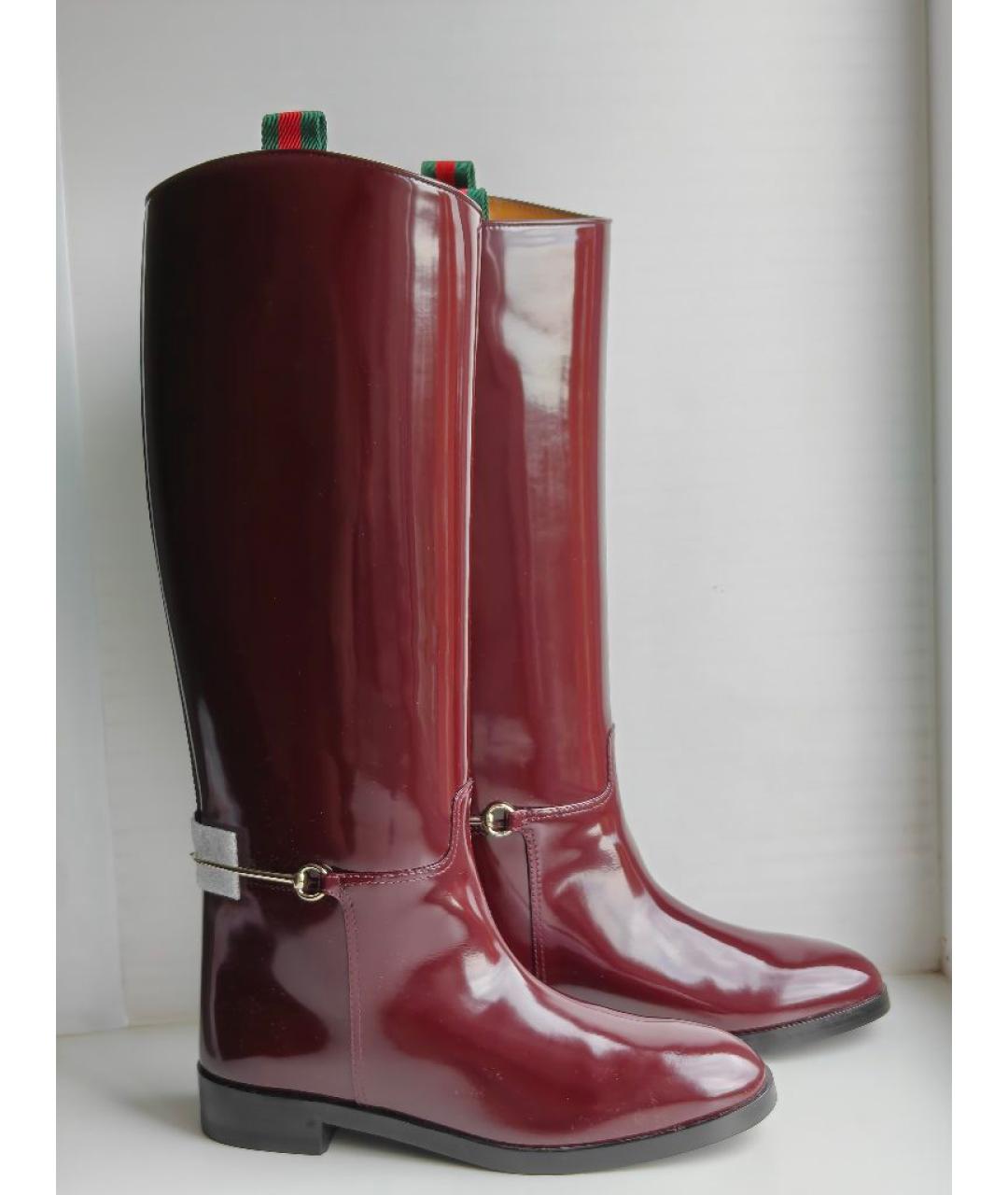GUCCI Бордовые кожаные сапоги, фото 2