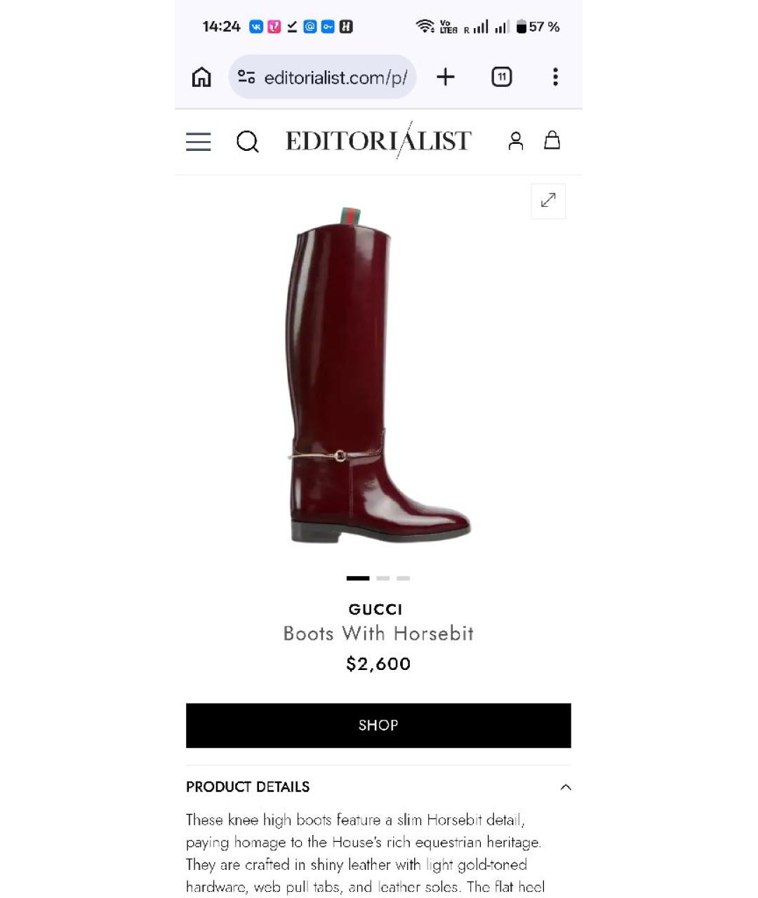 GUCCI Бордовые кожаные сапоги, фото 9