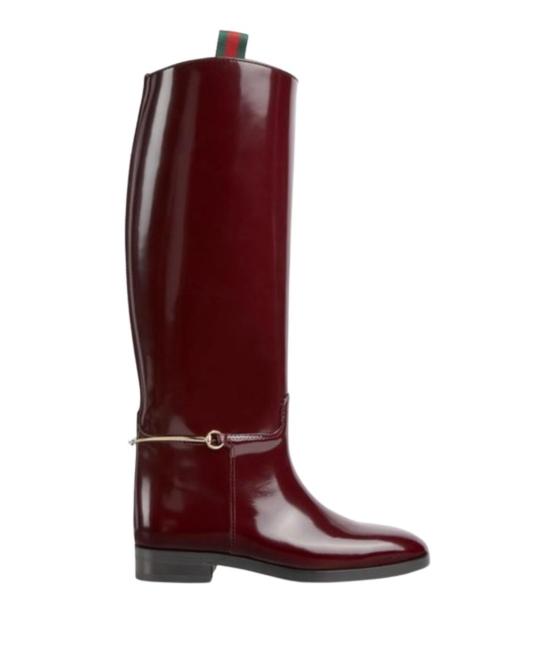GUCCI Бордовые кожаные сапоги, фото 1