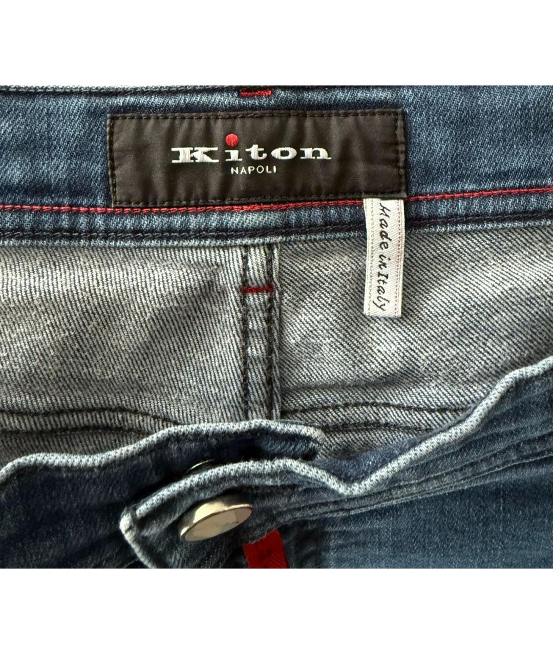 KITON Темно-синие хлопко-полиэстеровые прямые джинсы, фото 6