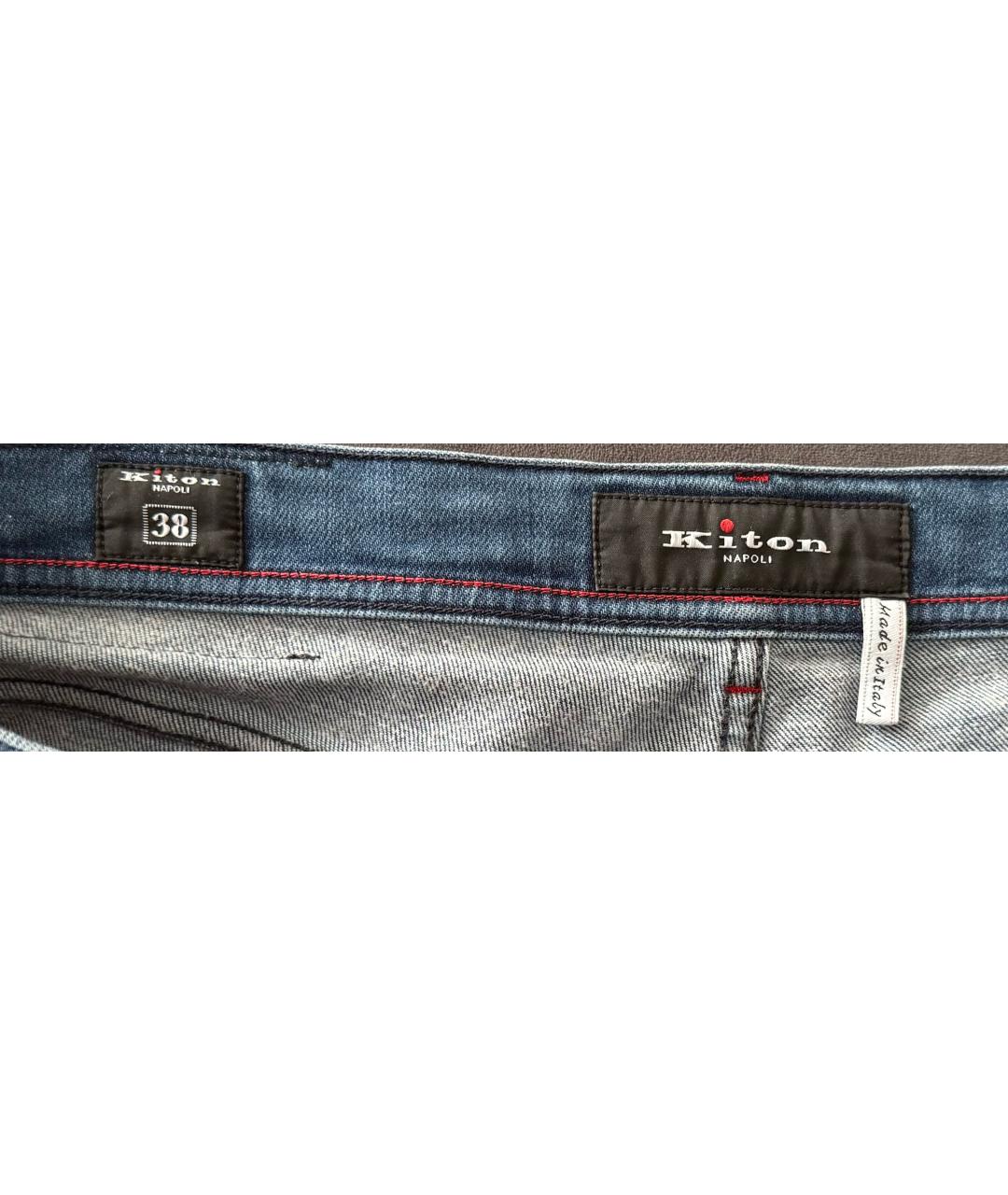 KITON Темно-синие хлопко-полиэстеровые прямые джинсы, фото 7