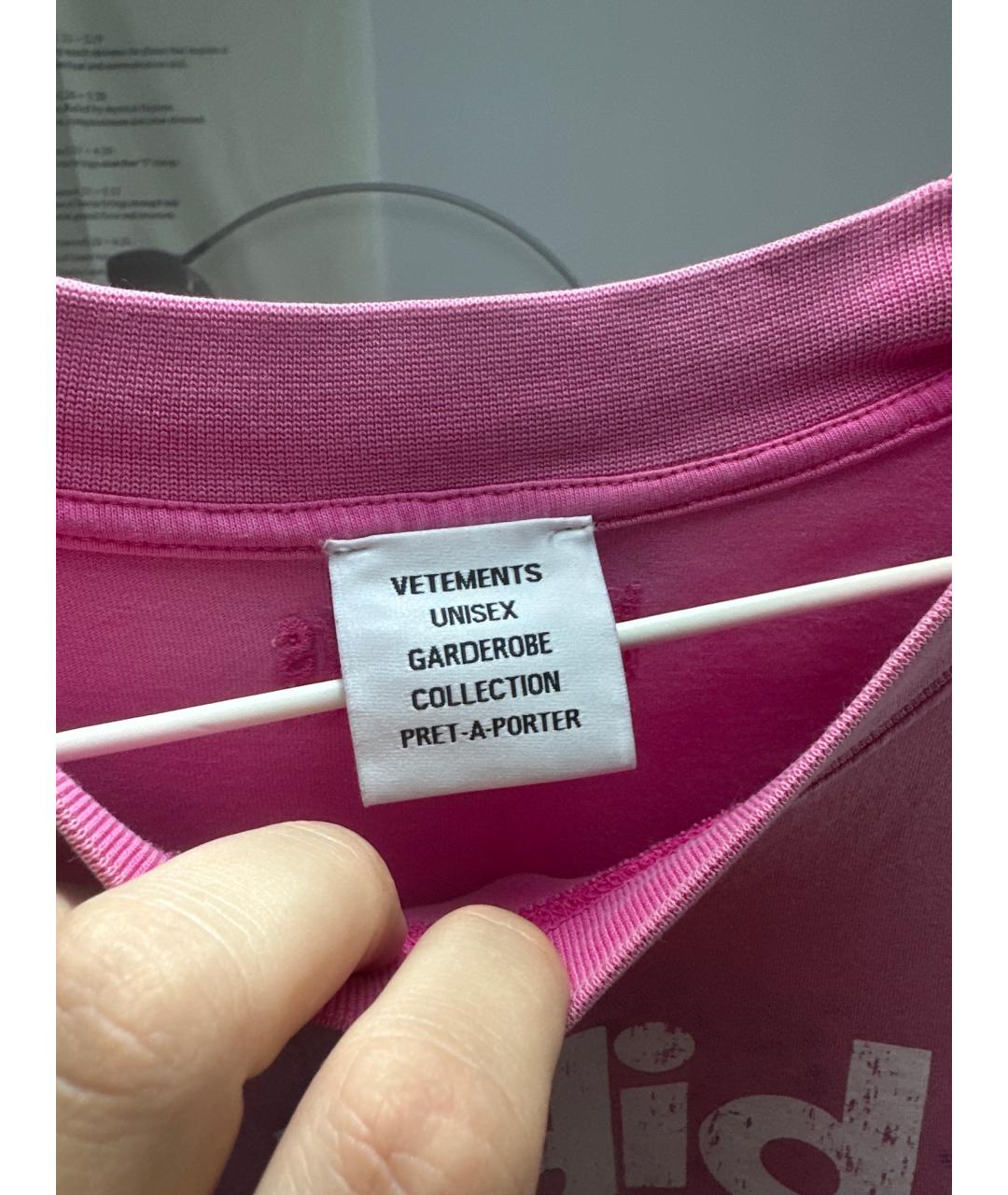 VETEMENTS Фуксия хлопковая футболка, фото 3