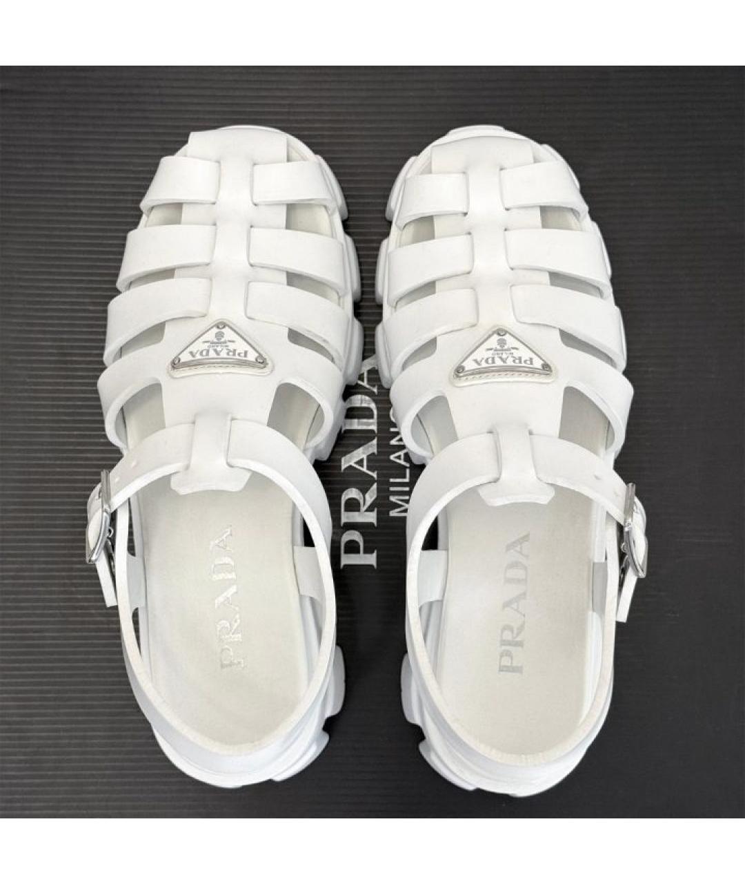 PRADA Белые кожаные босоножки, фото 7