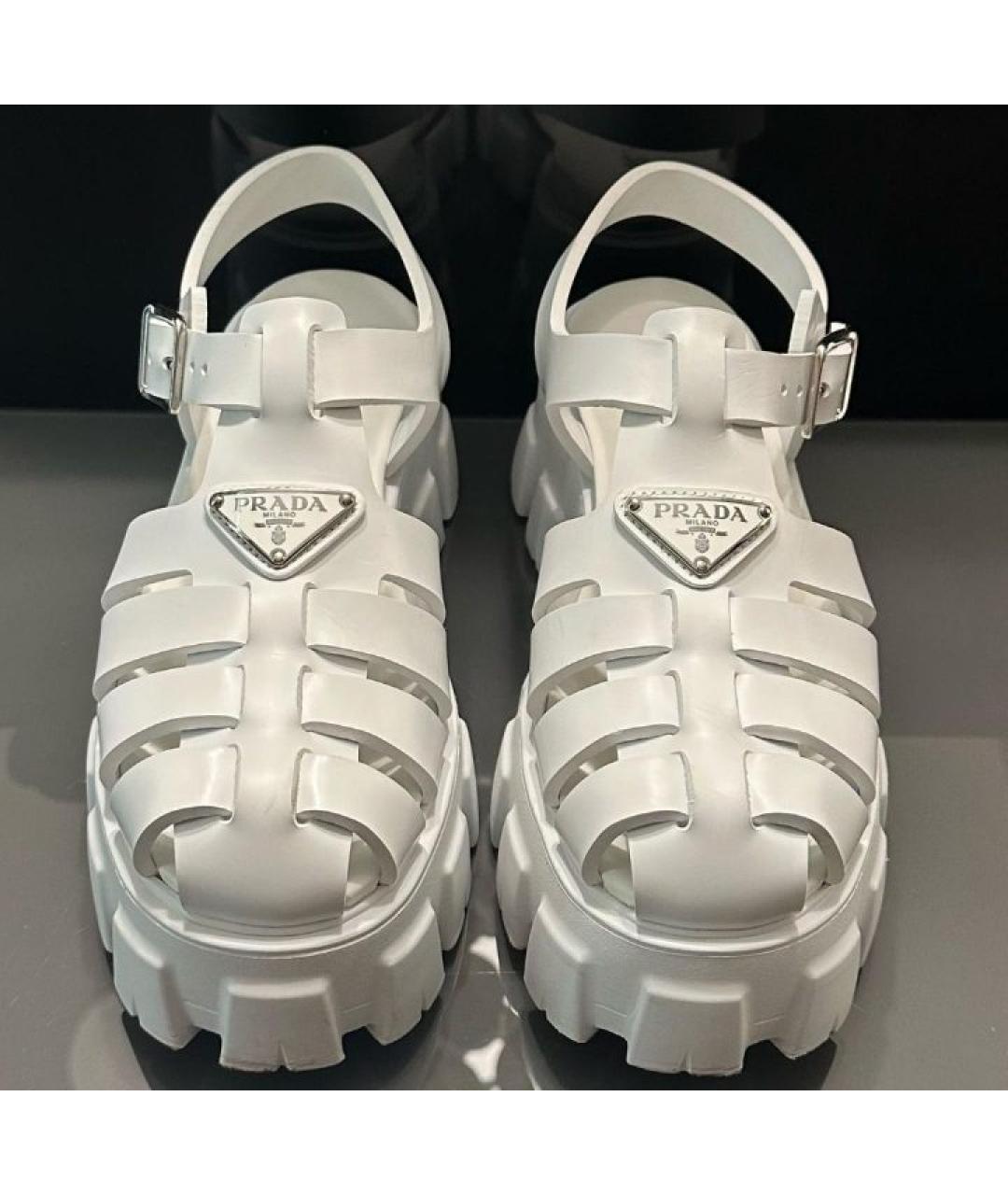 PRADA Белые кожаные босоножки, фото 4