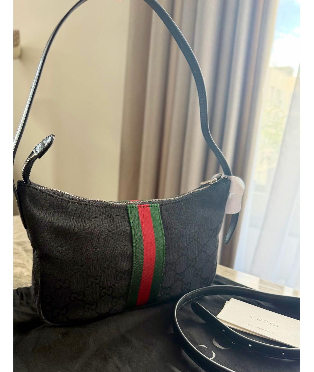 GUCCI Черная сумка через плечо из канвы, фото 2