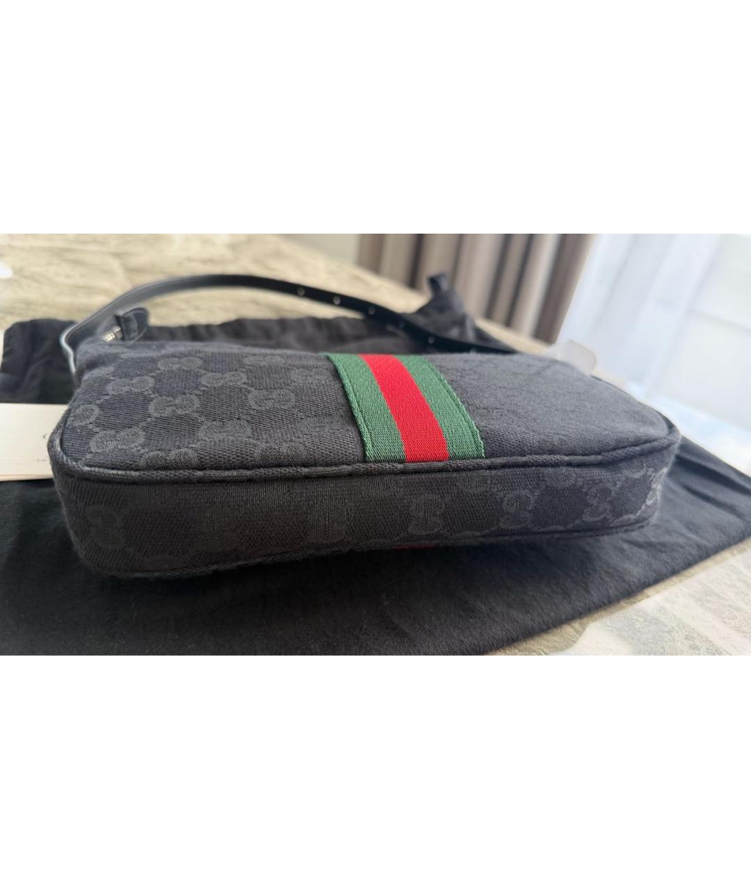 GUCCI Черная сумка через плечо из канвы, фото 3