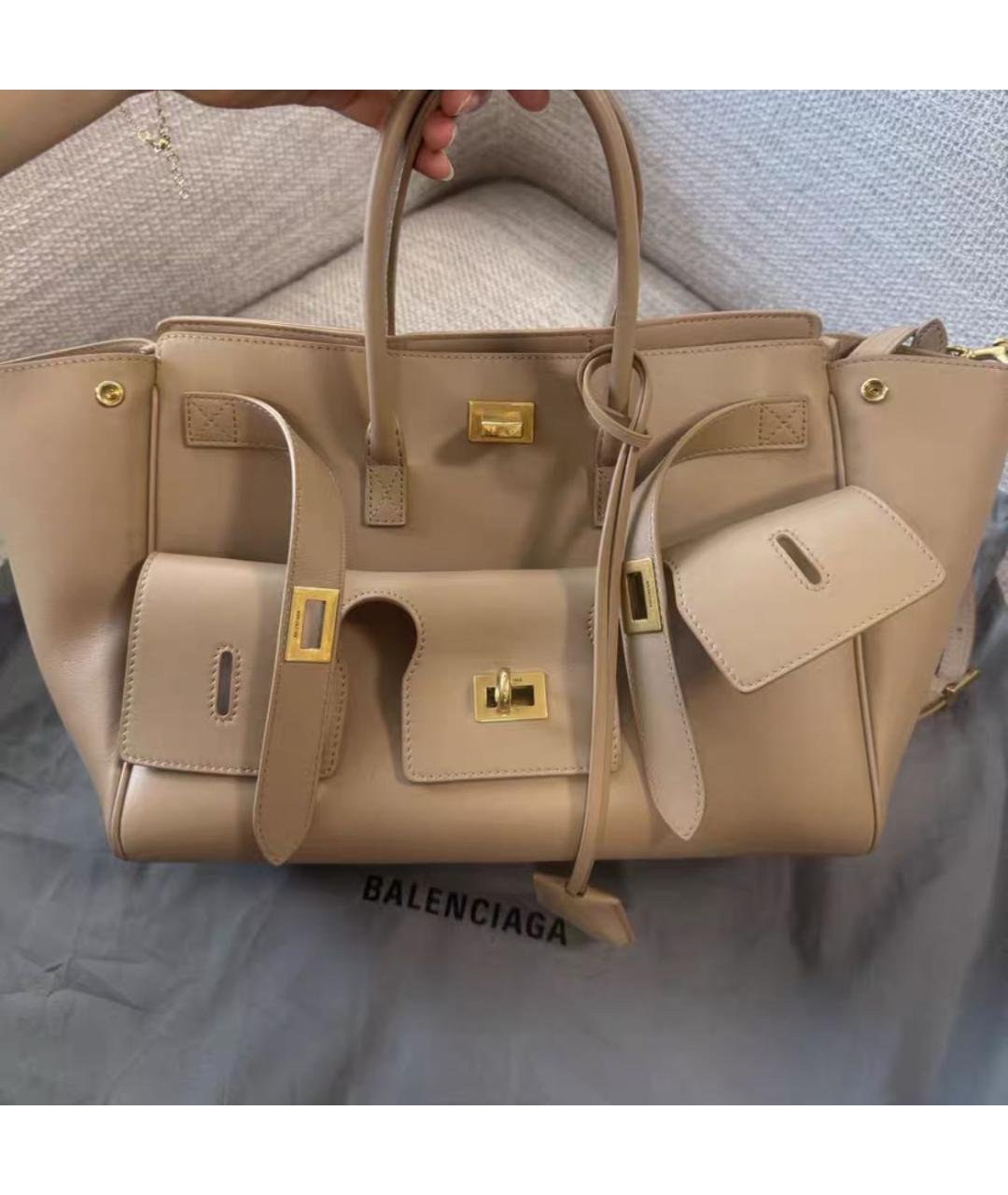 BALENCIAGA Бежевая кожаная сумка тоут, фото 4