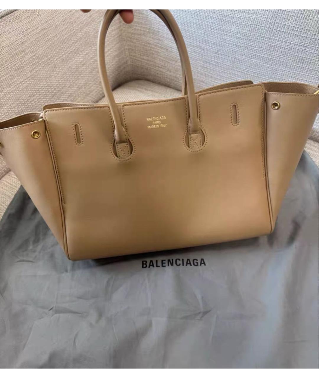 BALENCIAGA Бежевая кожаная сумка тоут, фото 3