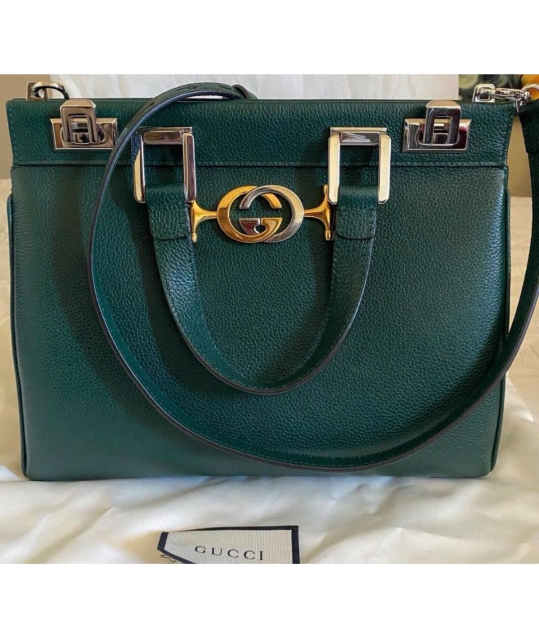 GUCCI Зеленая кожаная сумка тоут, фото 5