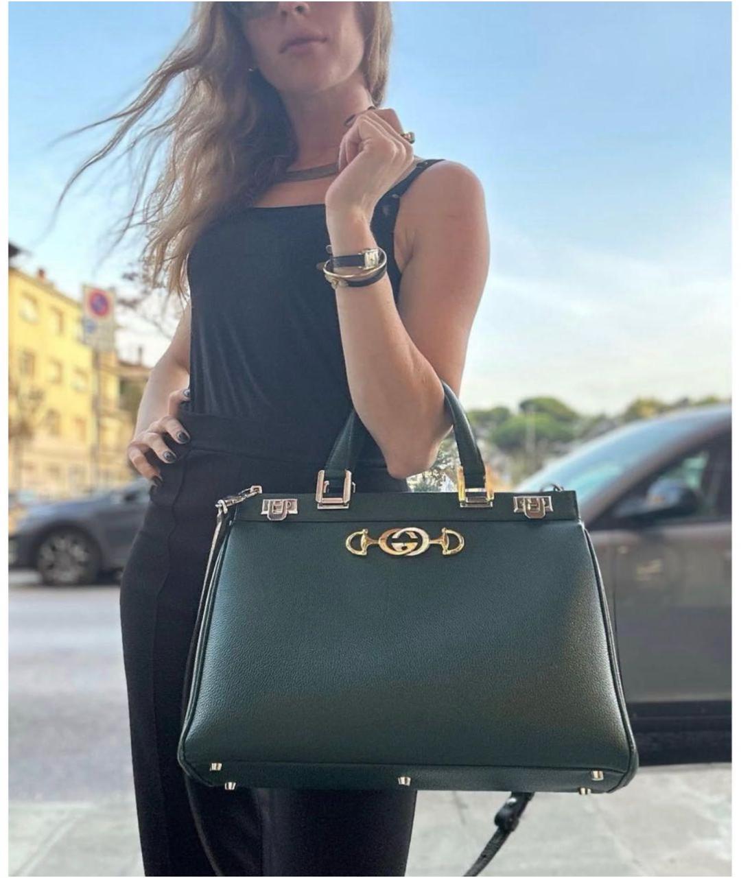 GUCCI Зеленая кожаная сумка тоут, фото 4