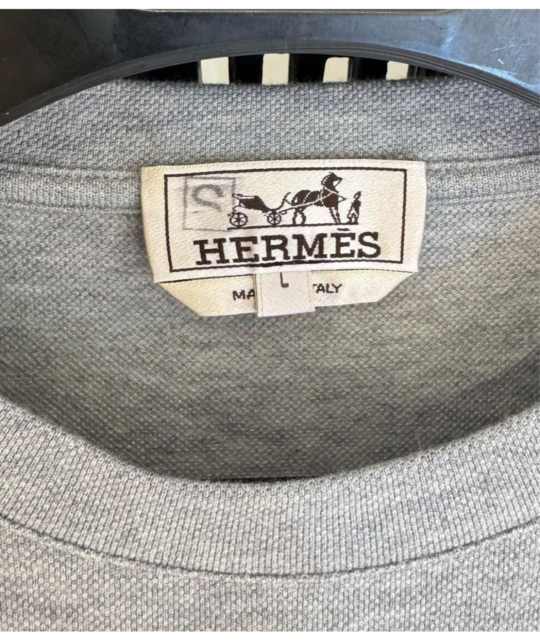 HERMES Серая хлопковая футболка, фото 5