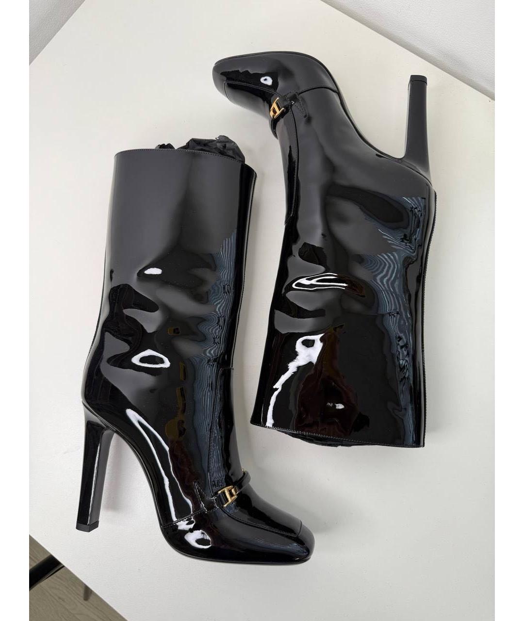 SAINT LAURENT Черные сапоги из лакированной кожи, фото 5