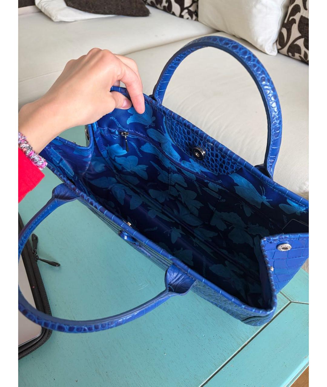 LONGCHAMP Синяя кожаная сумка тоут, фото 4