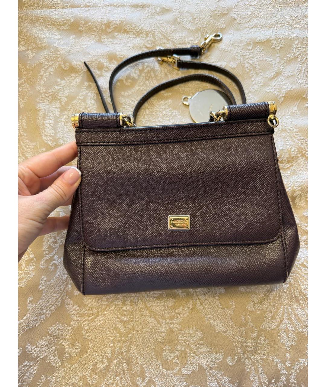 DOLCE&GABBANA Бордовая кожаная сумка с короткими ручками, фото 5