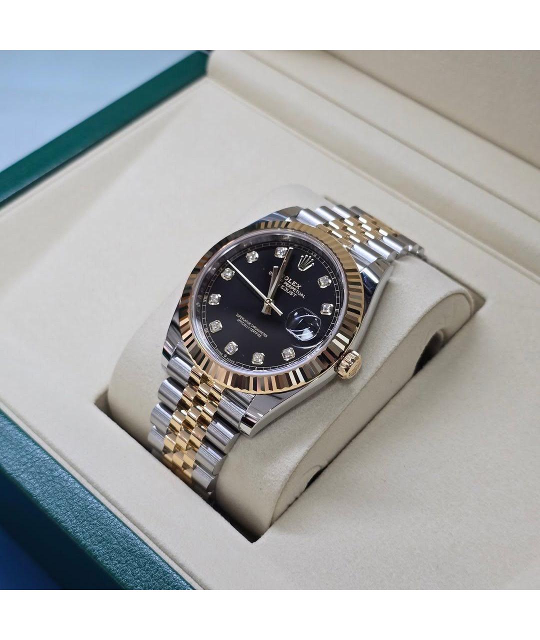 ROLEX Черные часы из желтого золота, фото 3