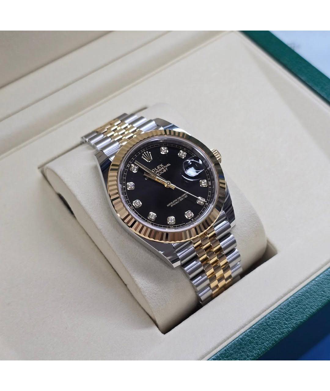 ROLEX Черные часы из желтого золота, фото 2