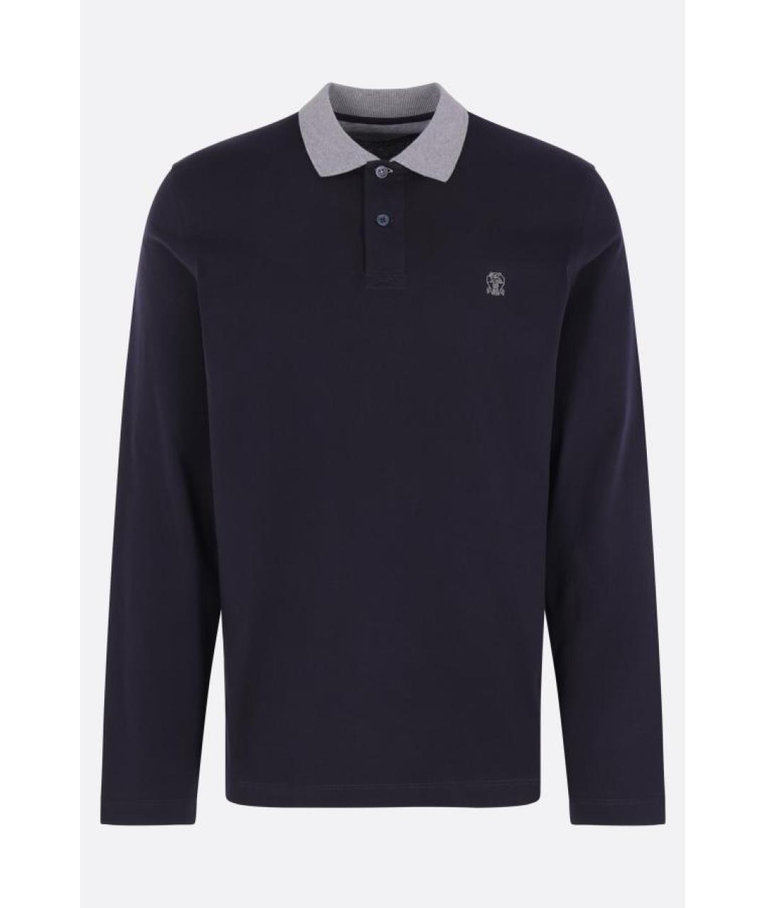 BRUNELLO CUCINELLI Темно-синее хлопковое поло с длинным рукавом, фото 6