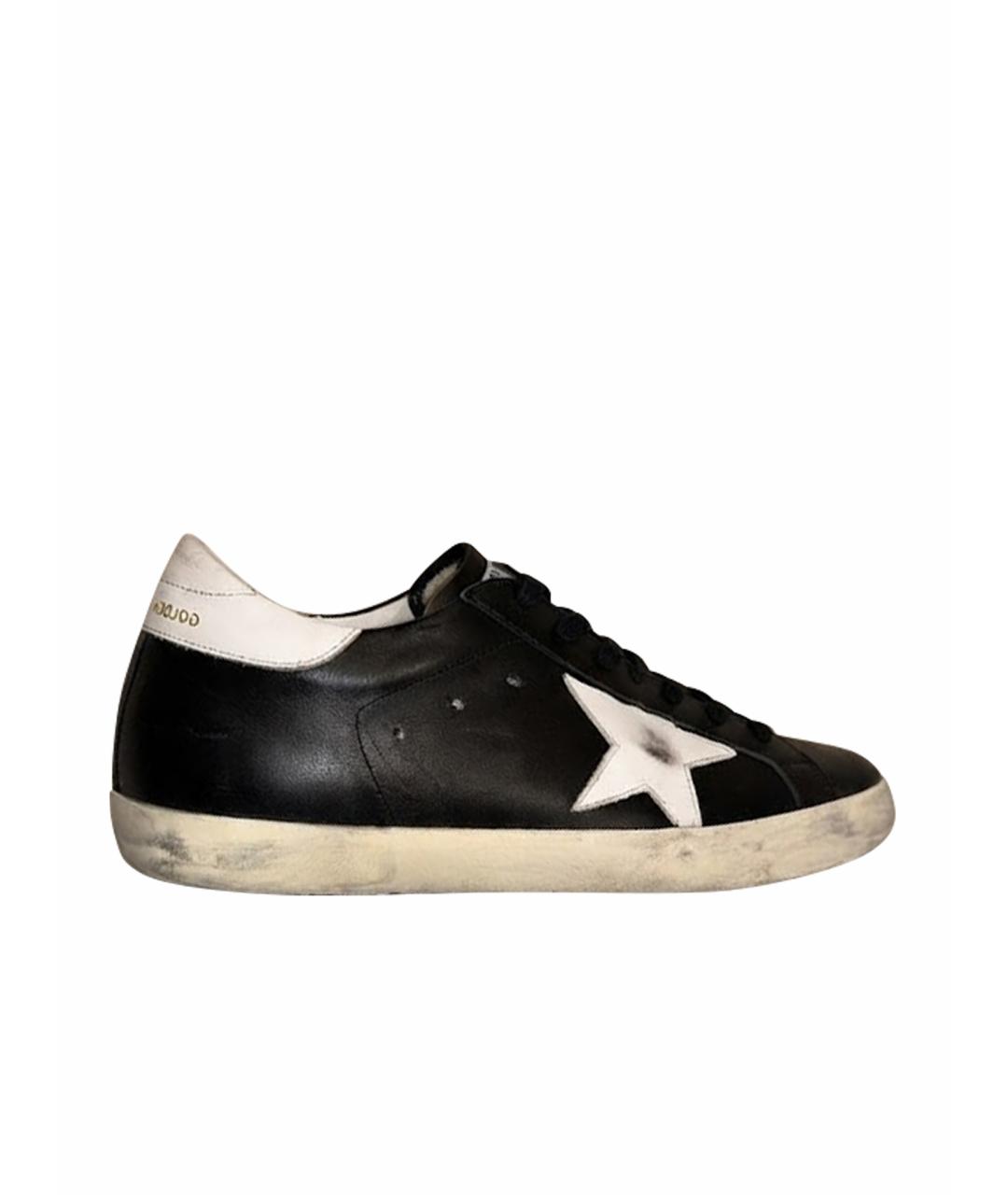 GOLDEN GOOSE Черные кожаные низкие кроссовки / кеды, фото 1