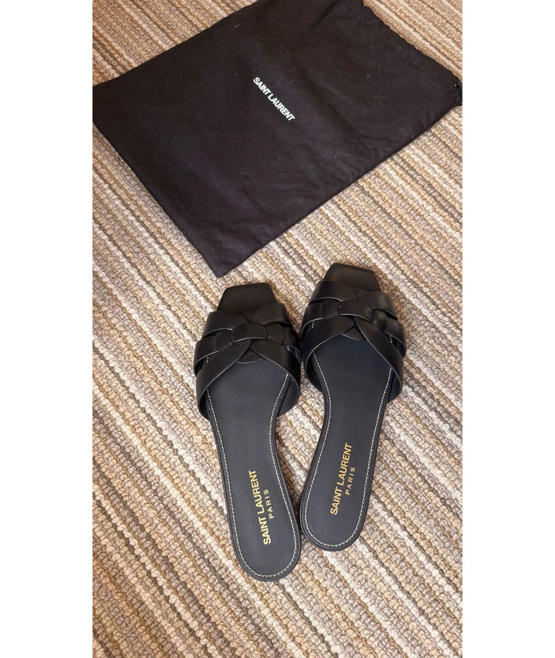 SAINT LAURENT Черные кожаные босоножки, фото 8