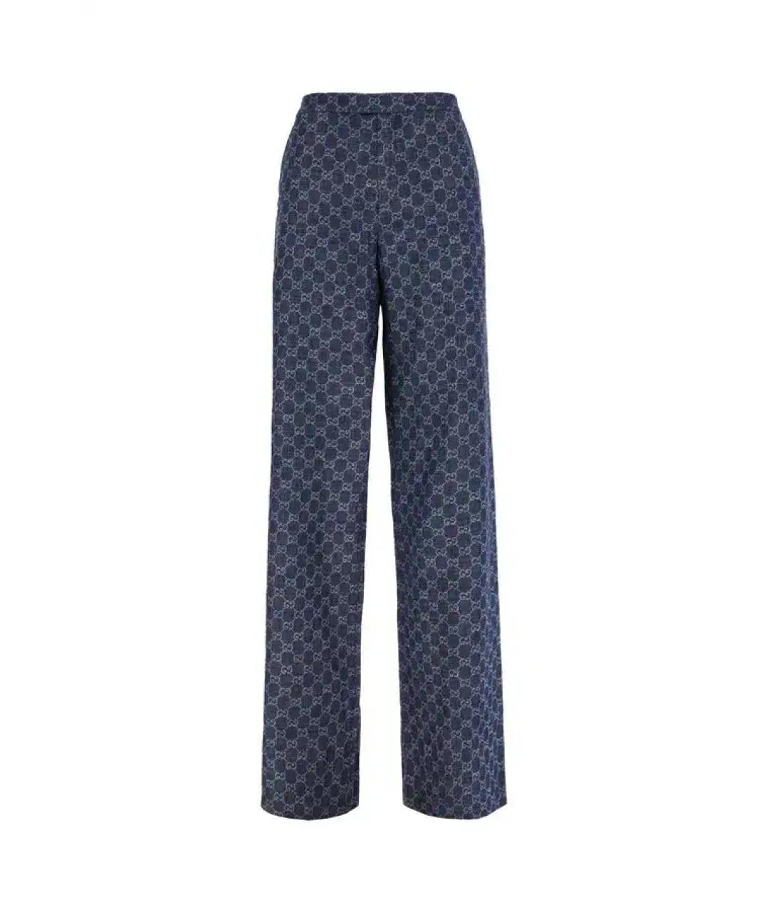 GUCCI Синие хлопковые прямые брюки, фото 1