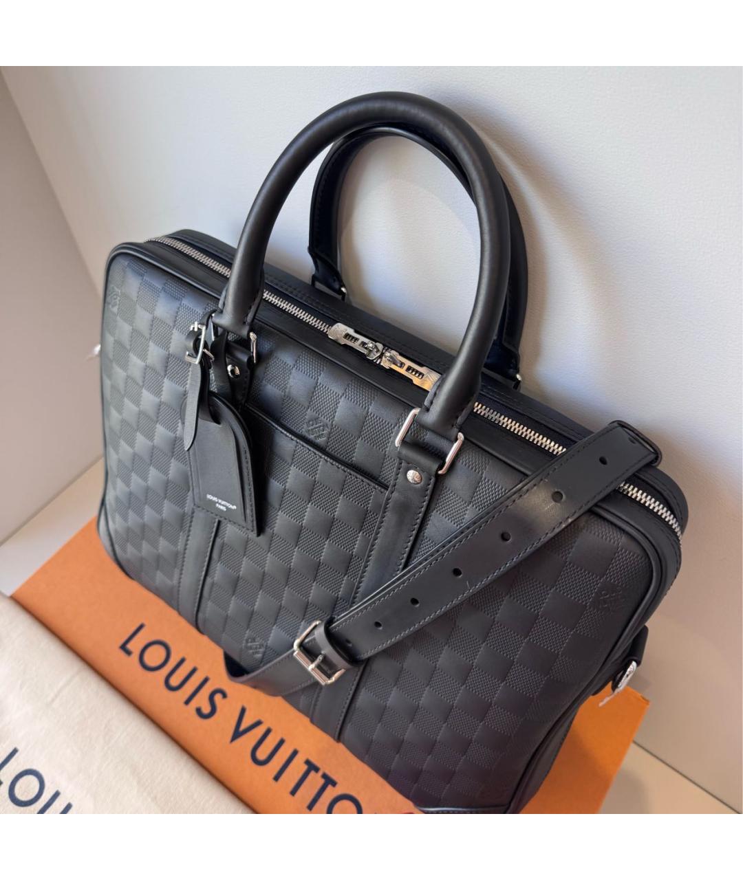 LOUIS VUITTON Черный кожаный портфель, фото 4