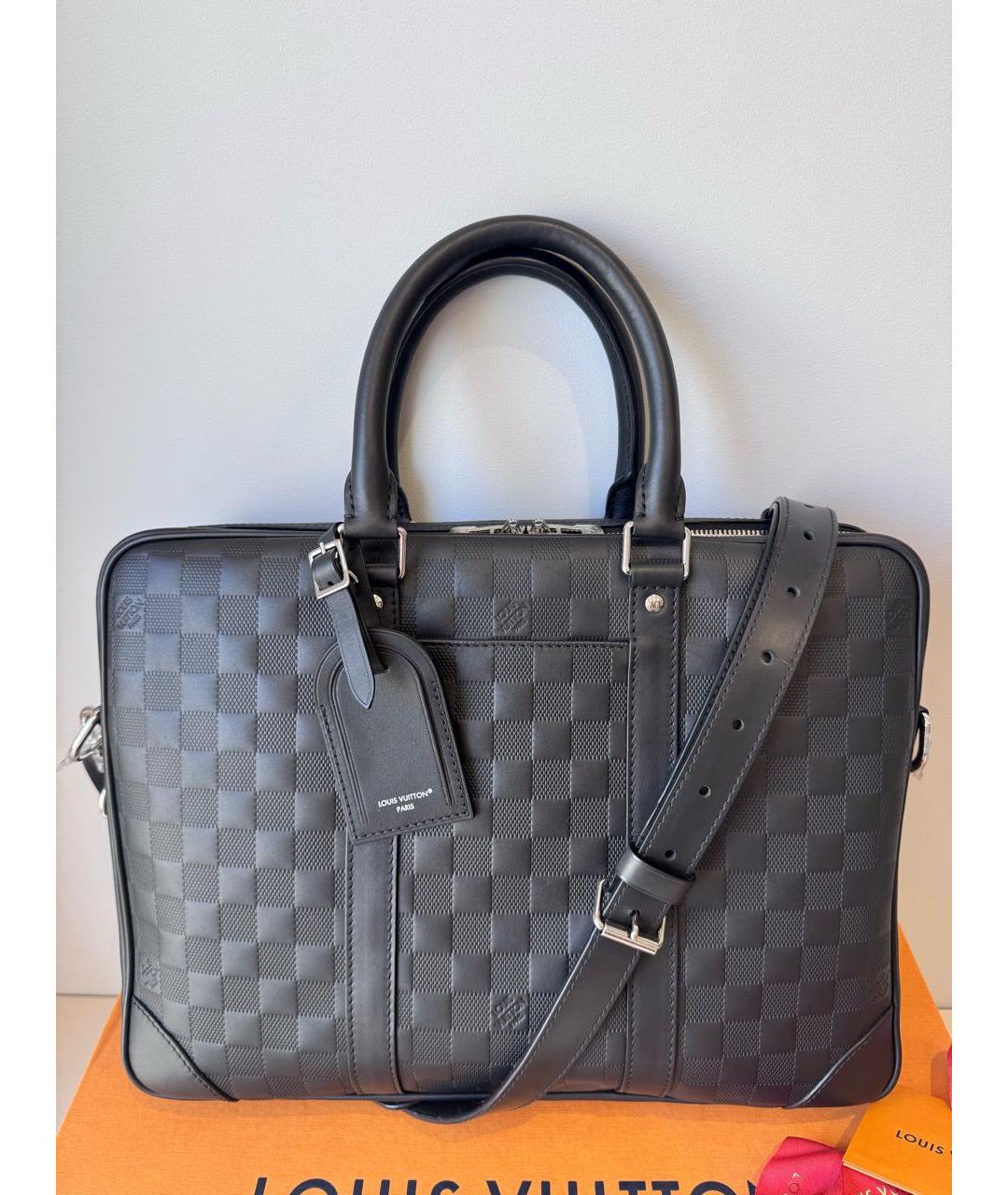 LOUIS VUITTON Черный кожаный портфель, фото 9
