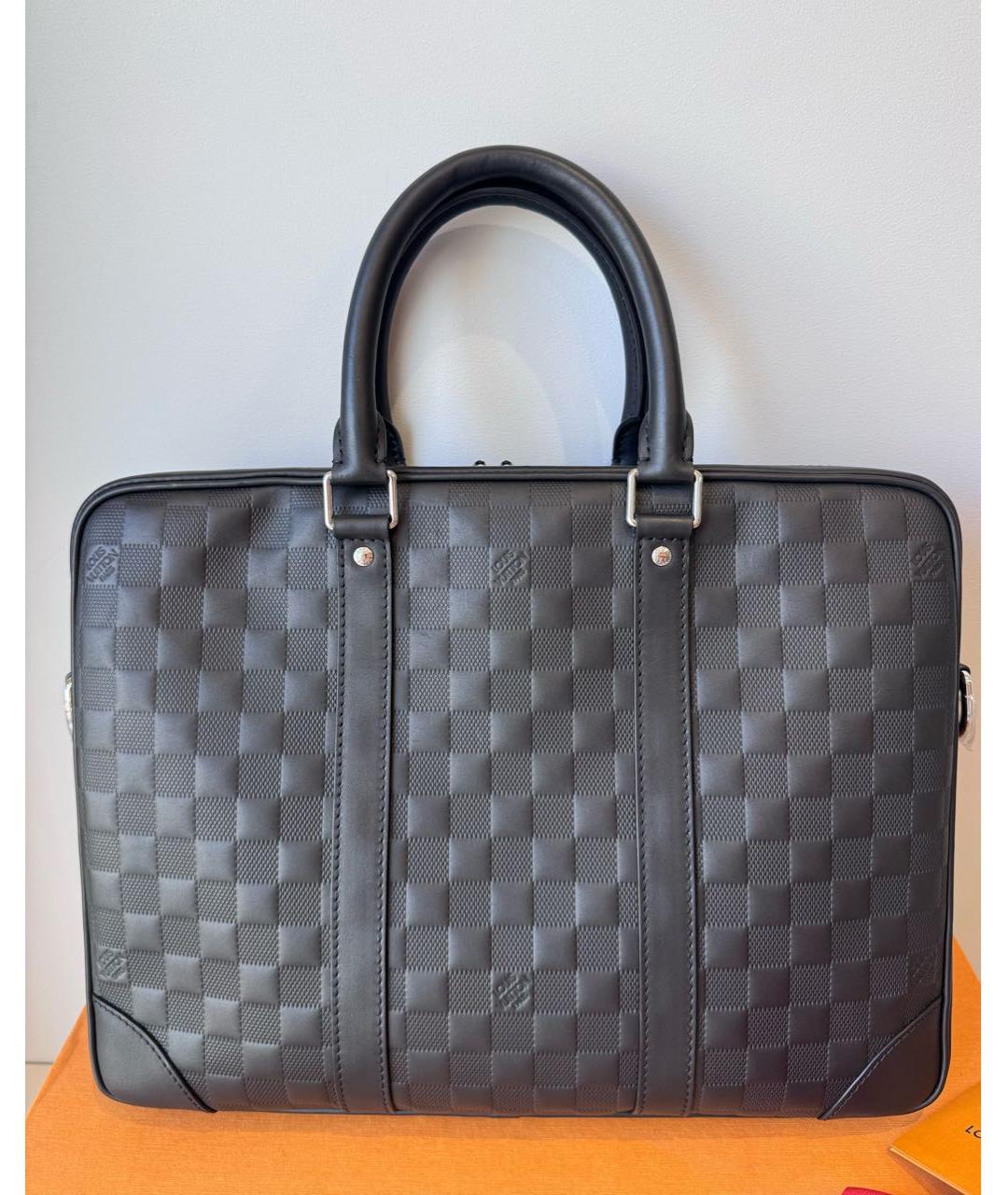 LOUIS VUITTON Черный кожаный портфель, фото 3