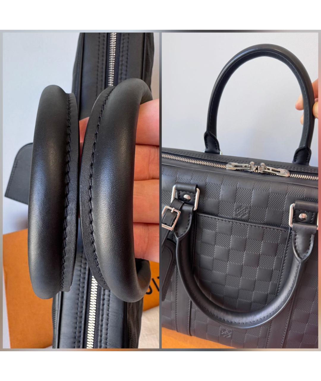 LOUIS VUITTON Черный кожаный портфель, фото 7