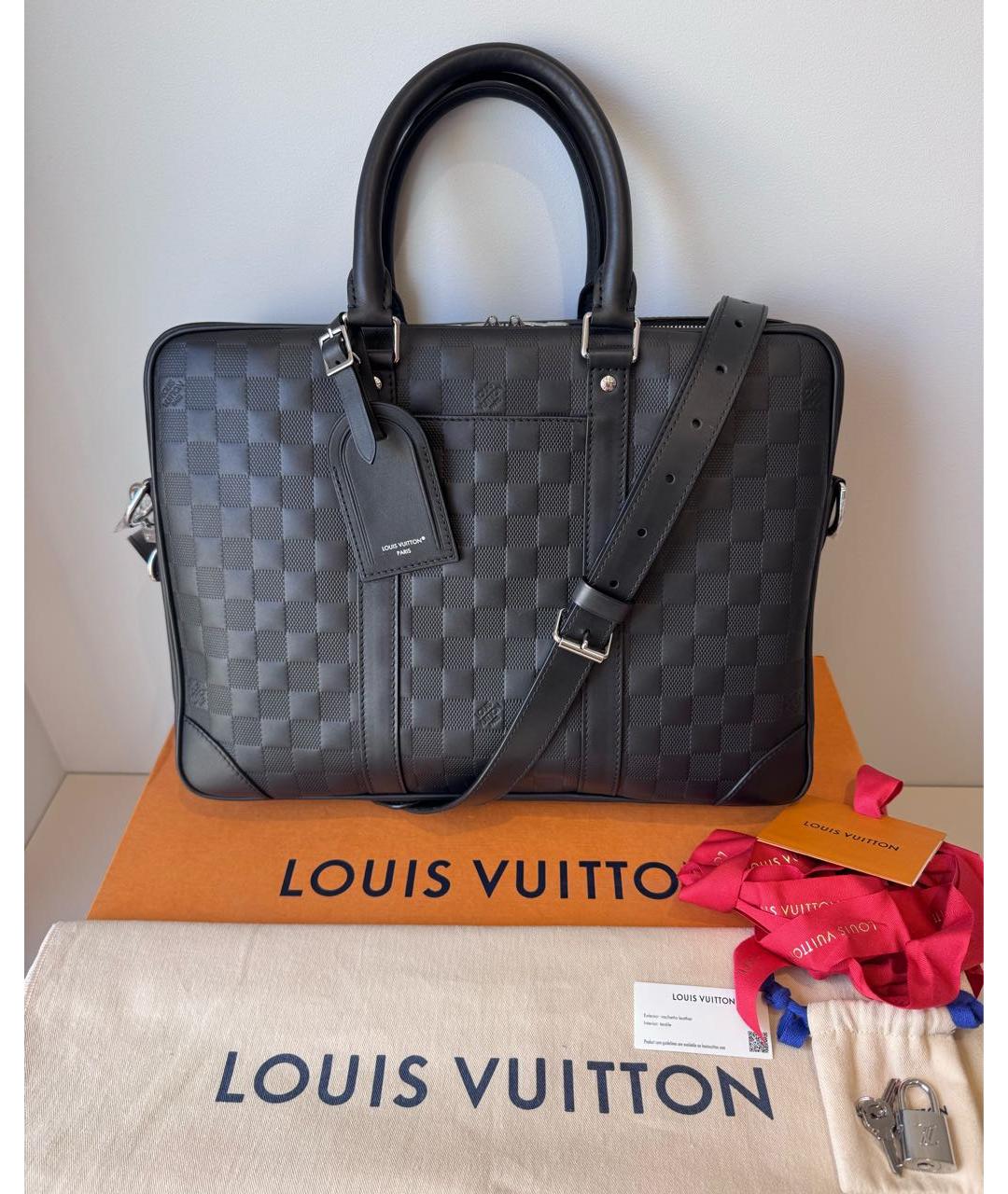 LOUIS VUITTON Черный кожаный портфель, фото 2