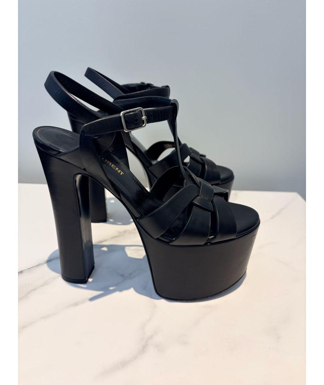 SAINT LAURENT Черные кожаные босоножки, фото 5