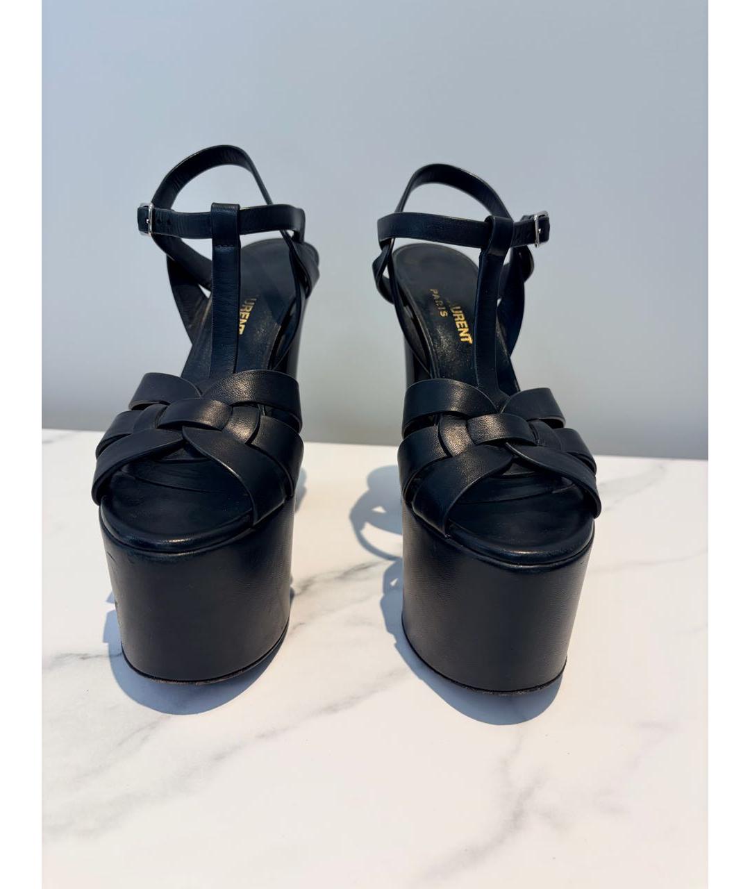 SAINT LAURENT Черные кожаные босоножки, фото 2
