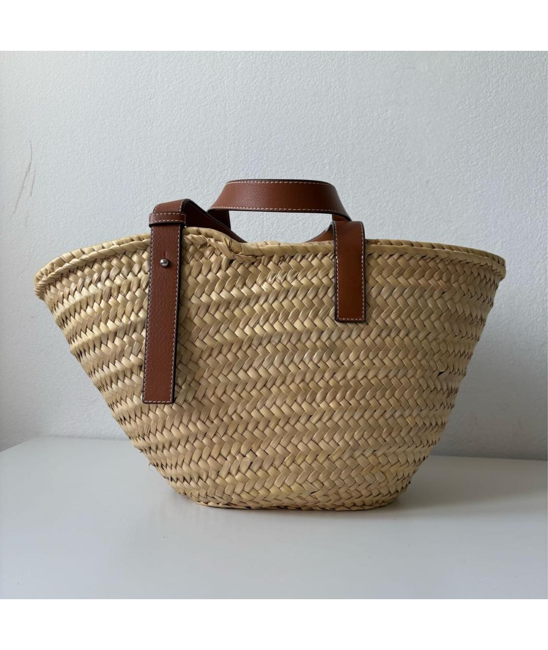 LOEWE Бежевая рафиевая сумка тоут, фото 3