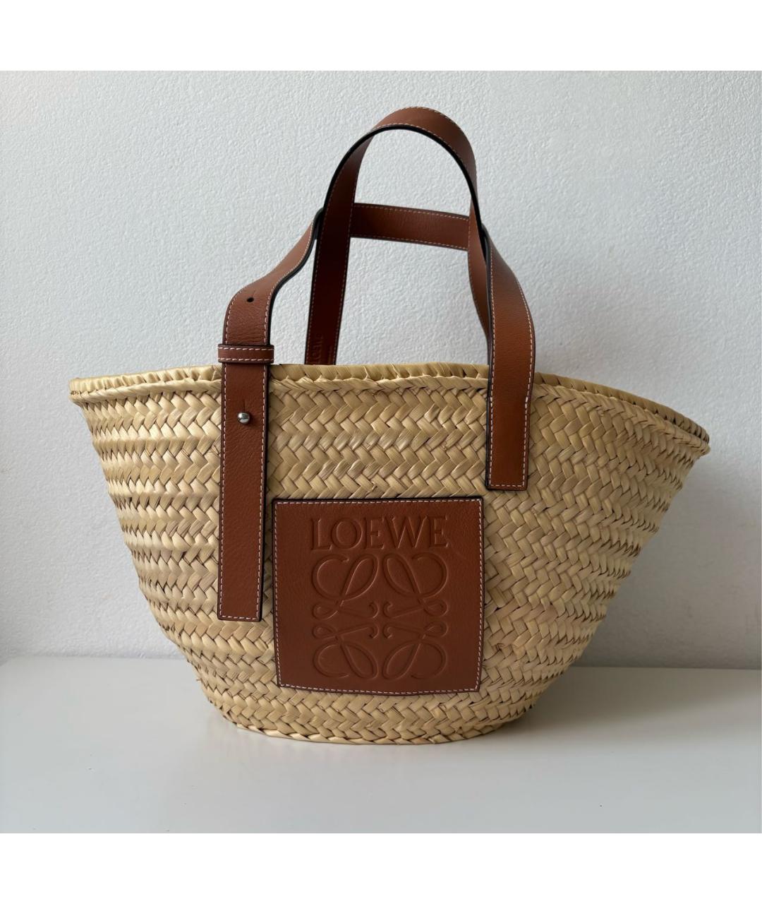 LOEWE Бежевая рафиевая сумка тоут, фото 9