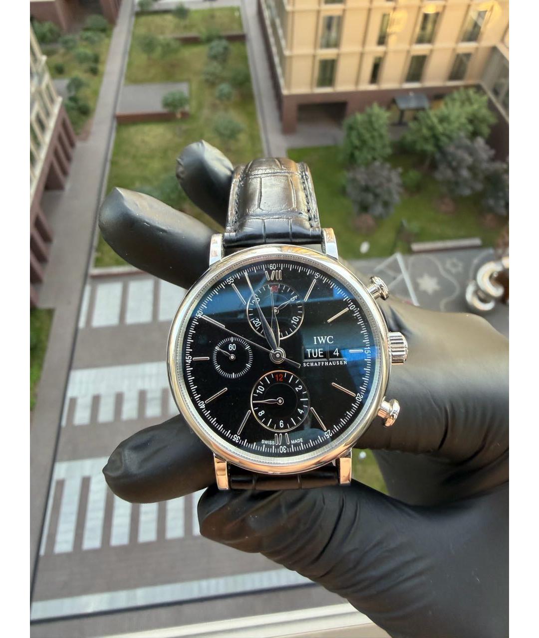 IWC Schaffhausen Черные стальные часы, фото 2