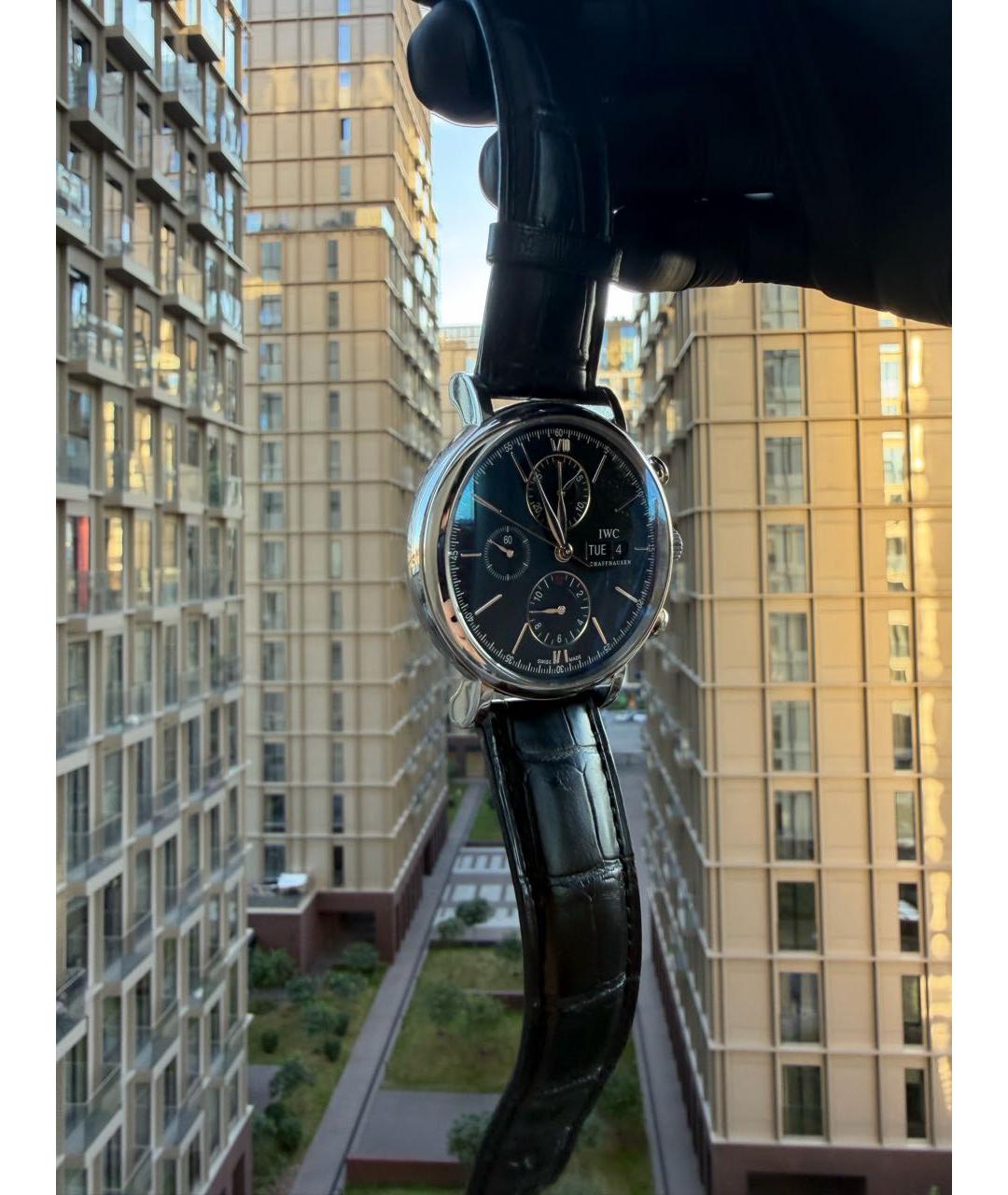 IWC Schaffhausen Черные стальные часы, фото 3