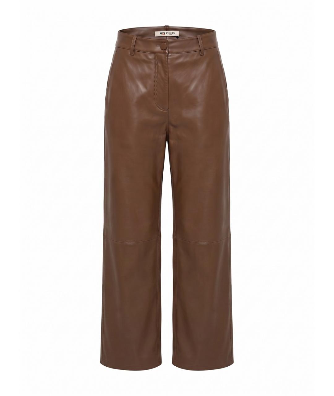 PORTS 1961 Коричневые кожаные прямые брюки, фото 1