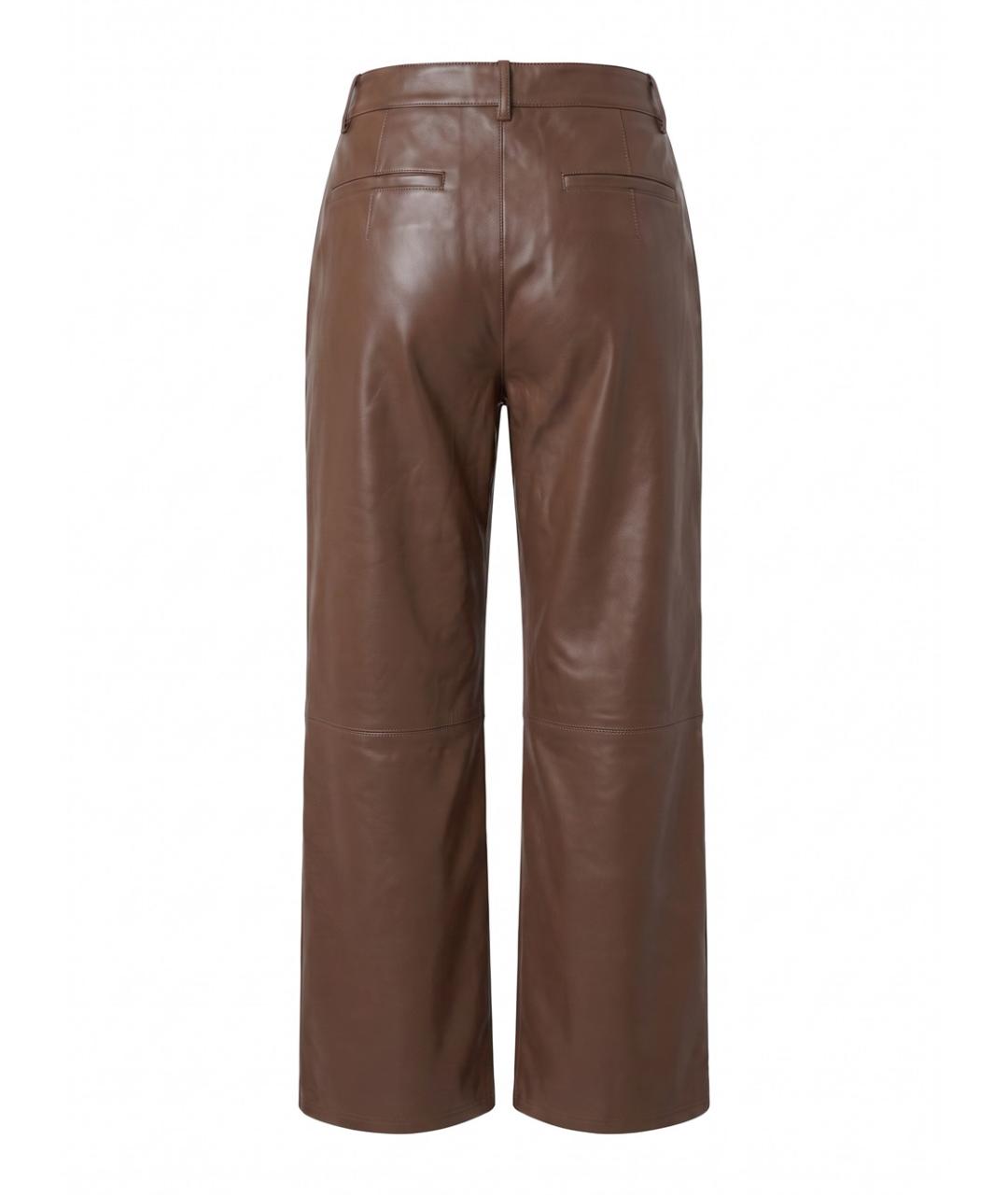 PORTS 1961 Коричневые кожаные прямые брюки, фото 2