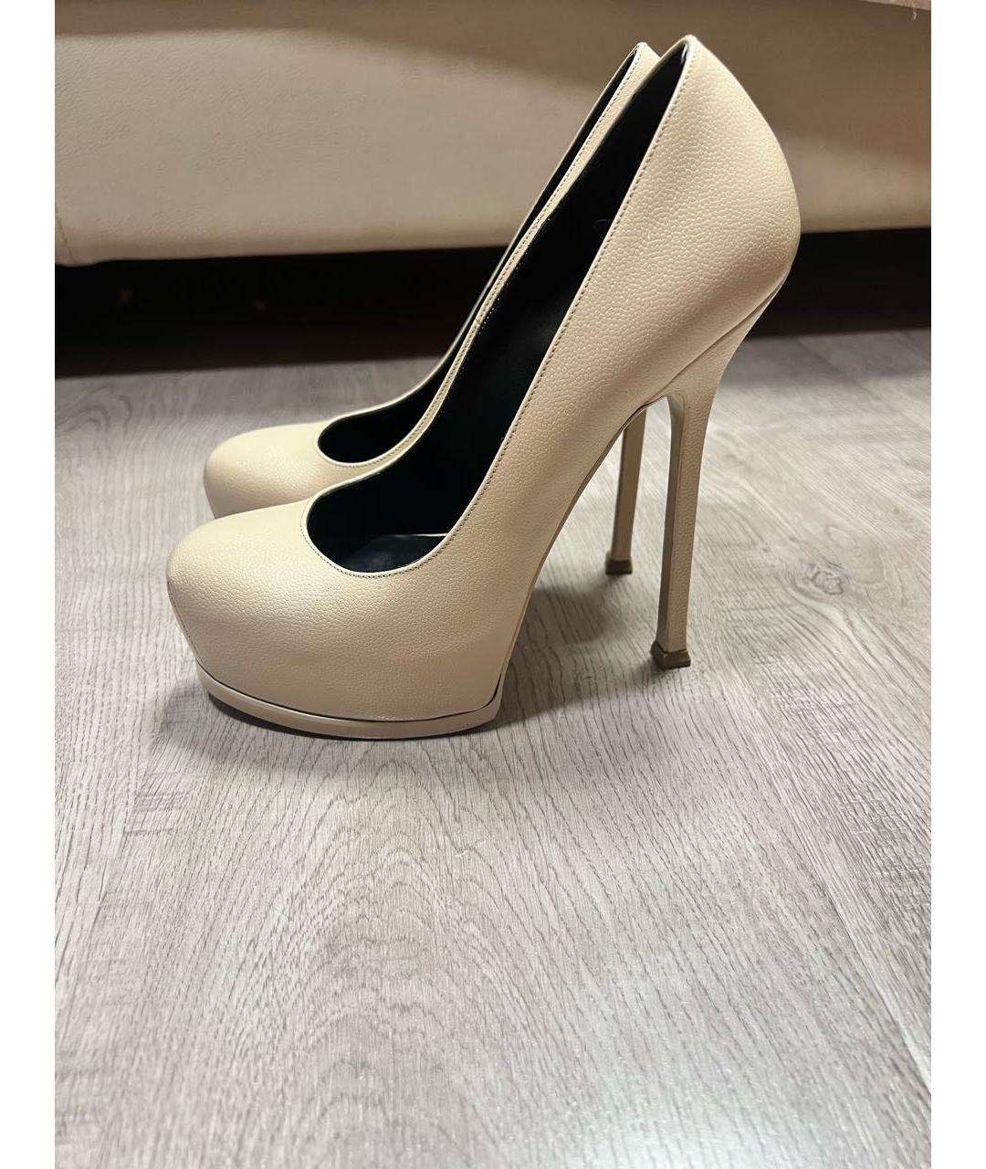 SAINT LAURENT Бежевые кожаные туфли, фото 5