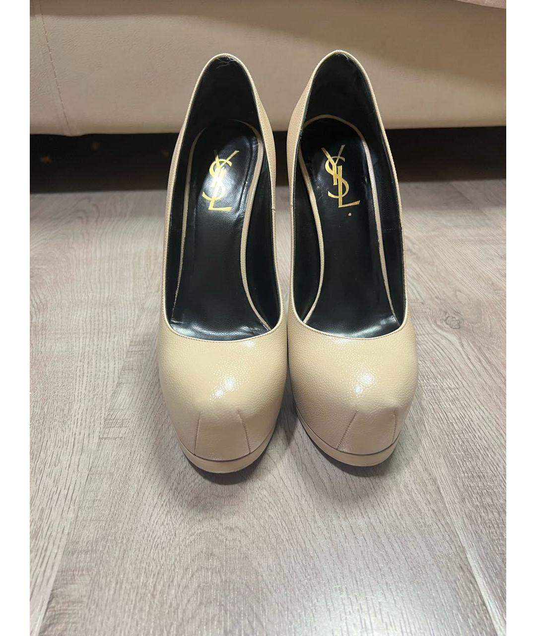 SAINT LAURENT Бежевые кожаные туфли, фото 2