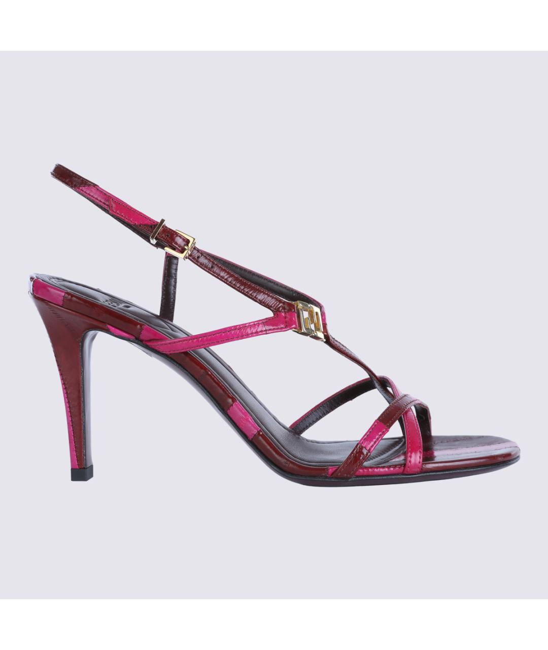 FENDI Бордовые кожаные босоножки, фото 2