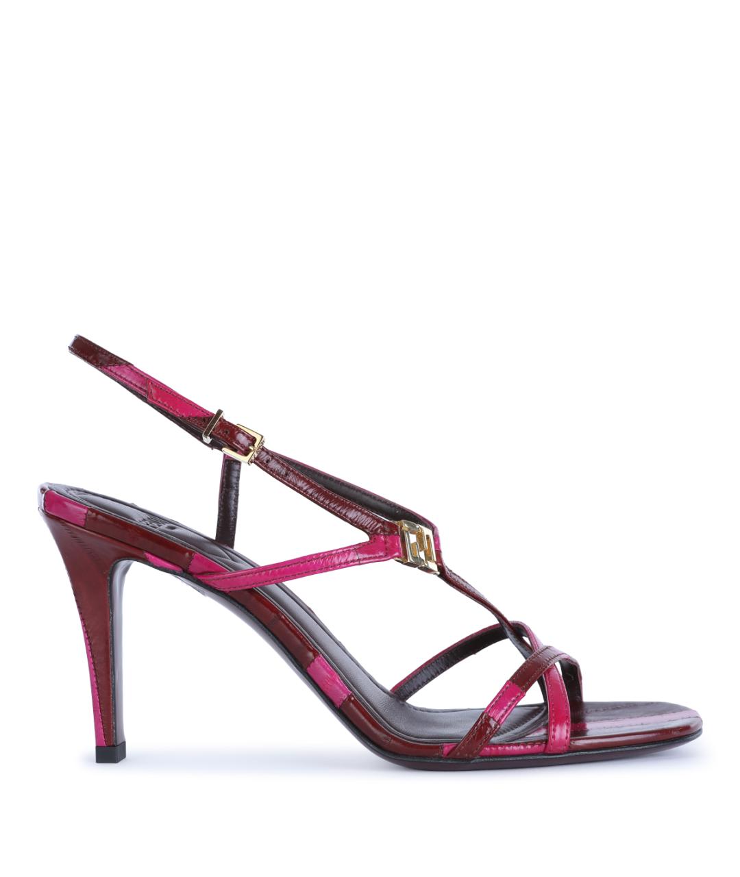 FENDI Бордовые кожаные босоножки, фото 1
