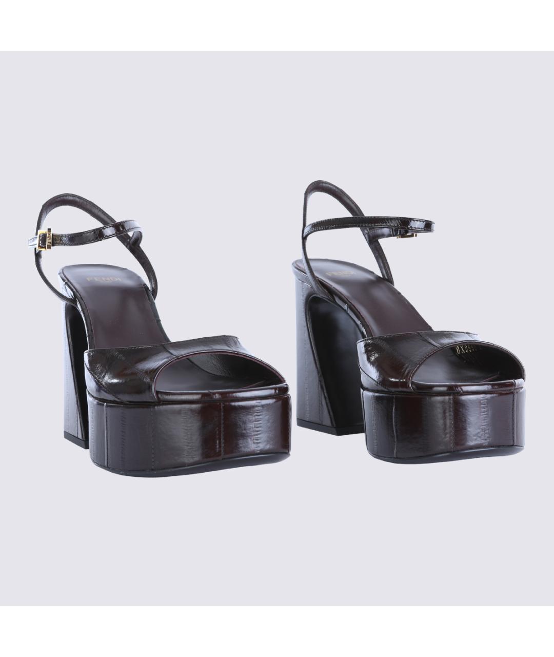 FENDI Коричневые кожаные босоножки, фото 3