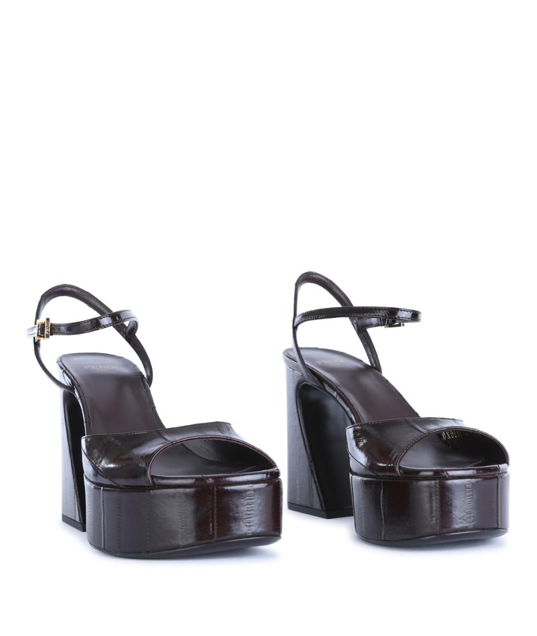 FENDI Коричневые кожаные босоножки, фото 4