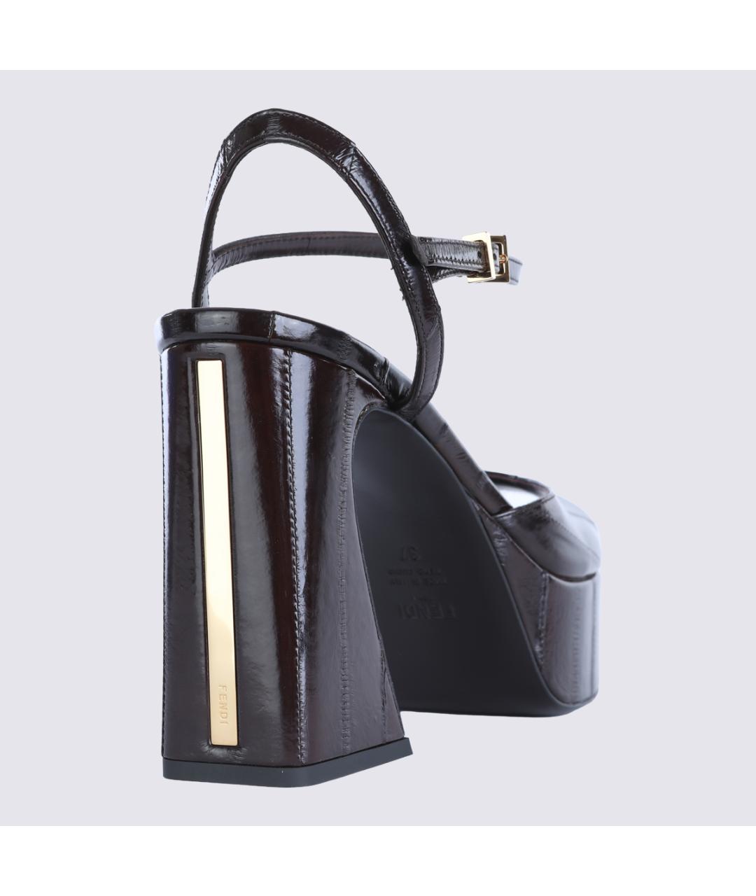 FENDI Коричневые кожаные босоножки, фото 5