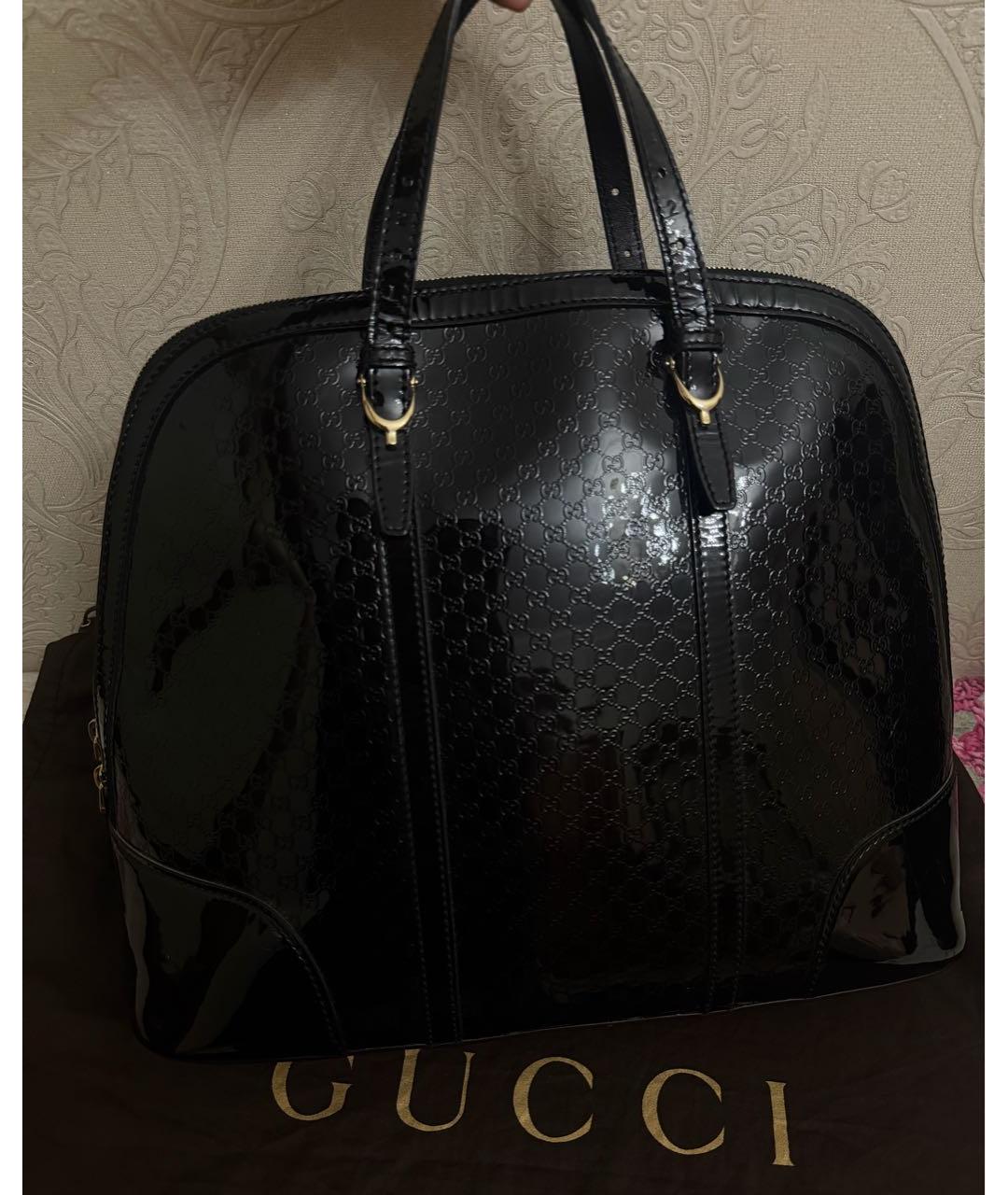 GUCCI Черная сумка с короткими ручками из лакированной кожи, фото 2