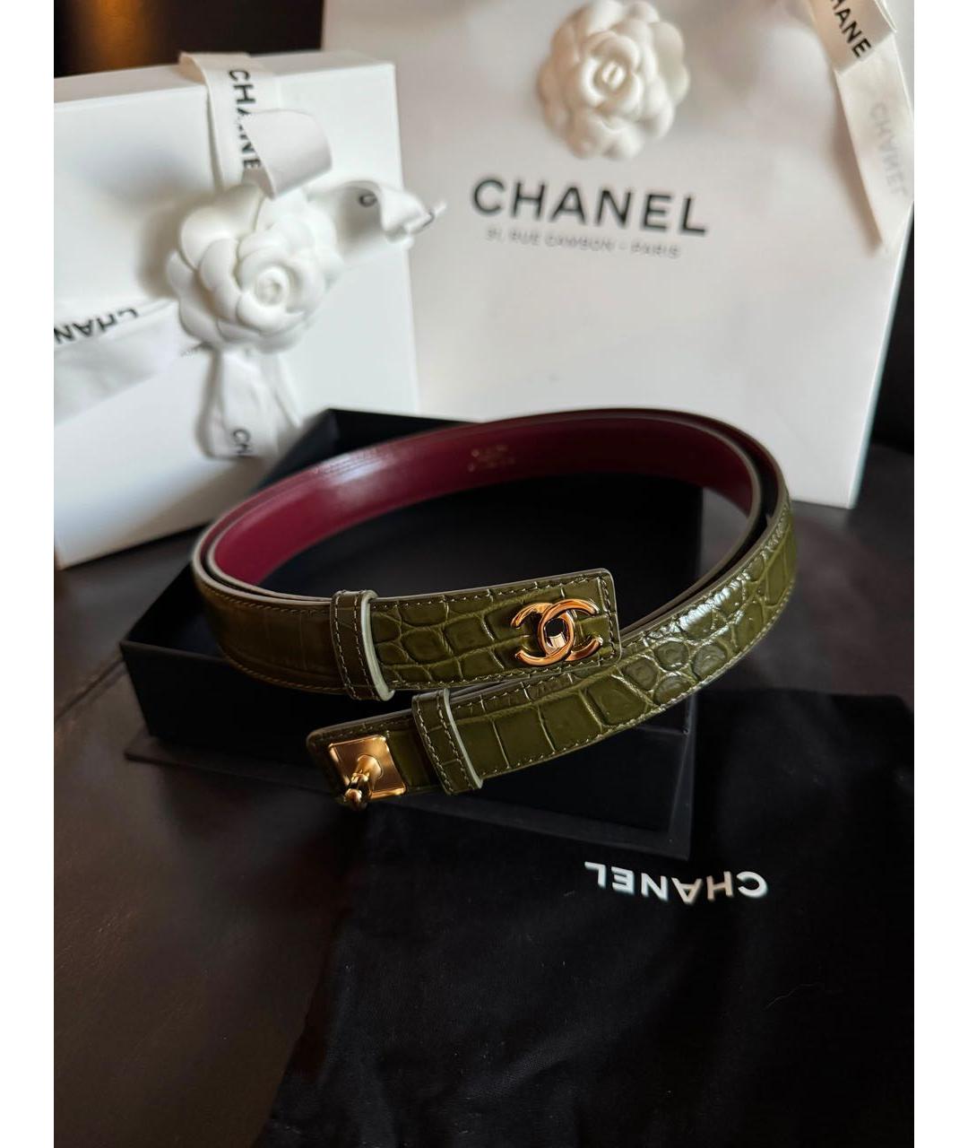 CHANEL Зеленый кожаный ремень, фото 2